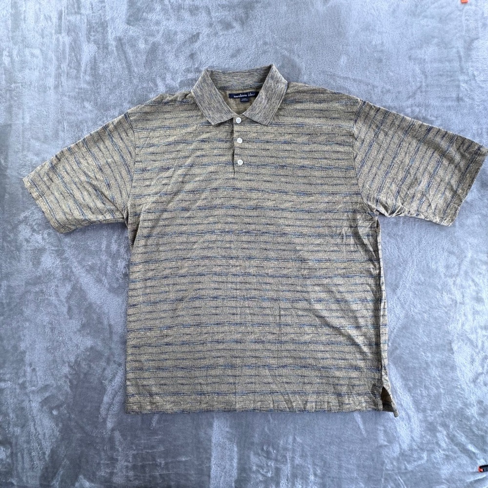 Northern Isles Polo Mens XL Tan Striped Cotton Preppy Dadcore Golf Shirt Knit Up